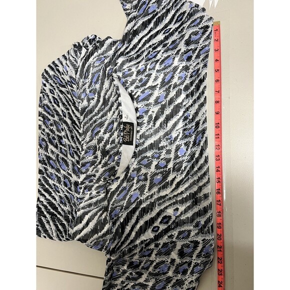 Bob Mackie Wearable Art Blouse M Blue Black Abstract Animal Print Sheer Tie Boho - Picture 11 of 13